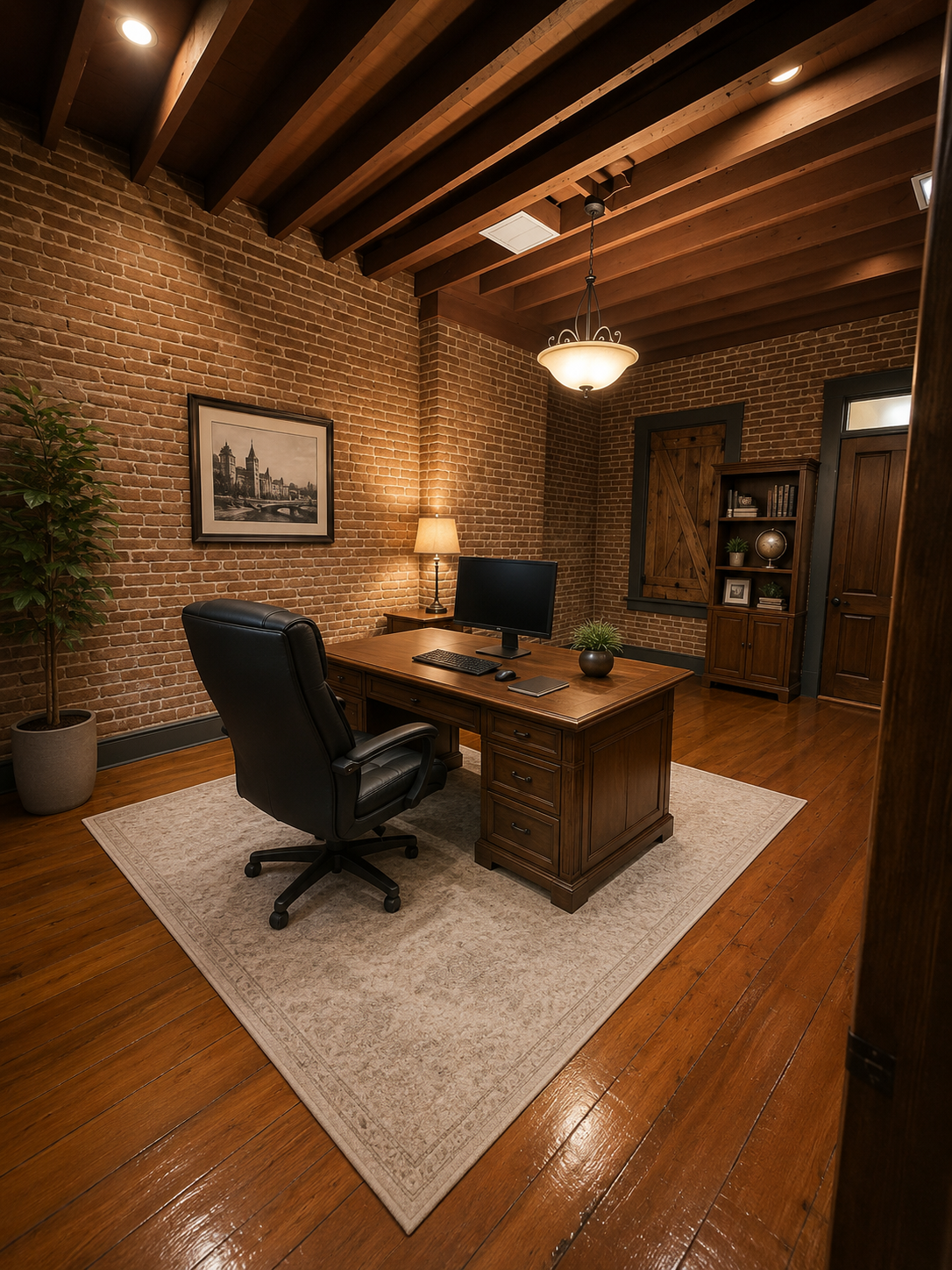 Executive office with brick walls